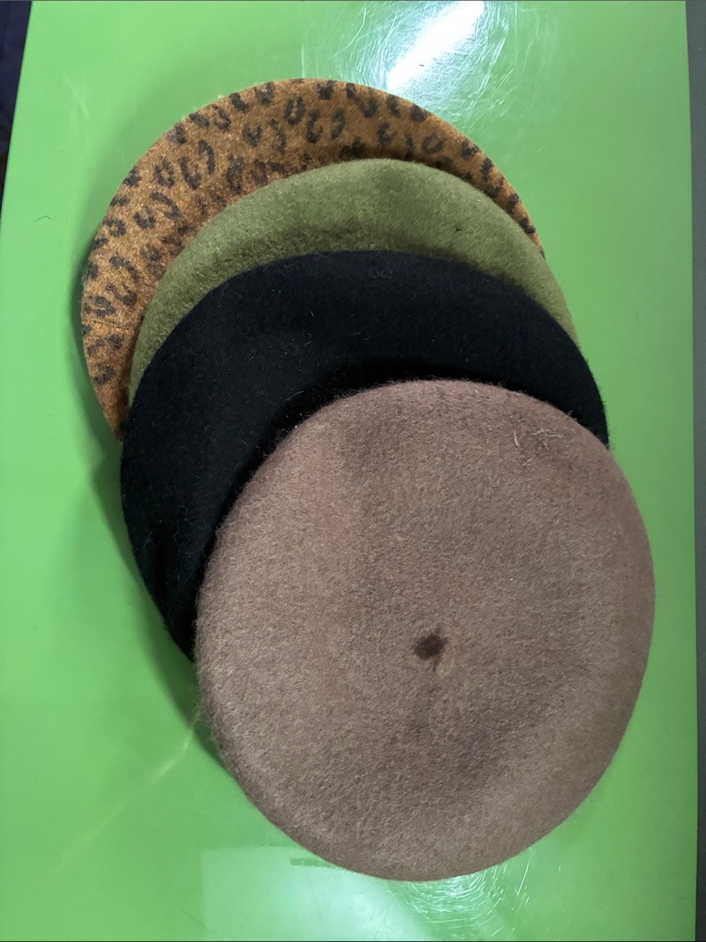 Amazon Women’s Wool Beret Set - Brown, Black, Olive & Leopard